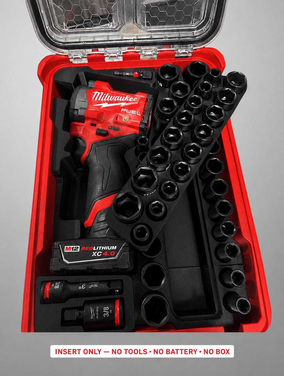 Milwaukee Packout Insert for M12 Stubby Wrench and Socket Set | 3D Printed Organizer BLACK