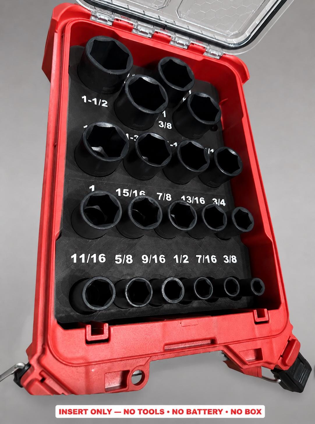 Milwaukee Packout Insert – 19pc 1/2" Deep SAE Socket Organizer BLACK