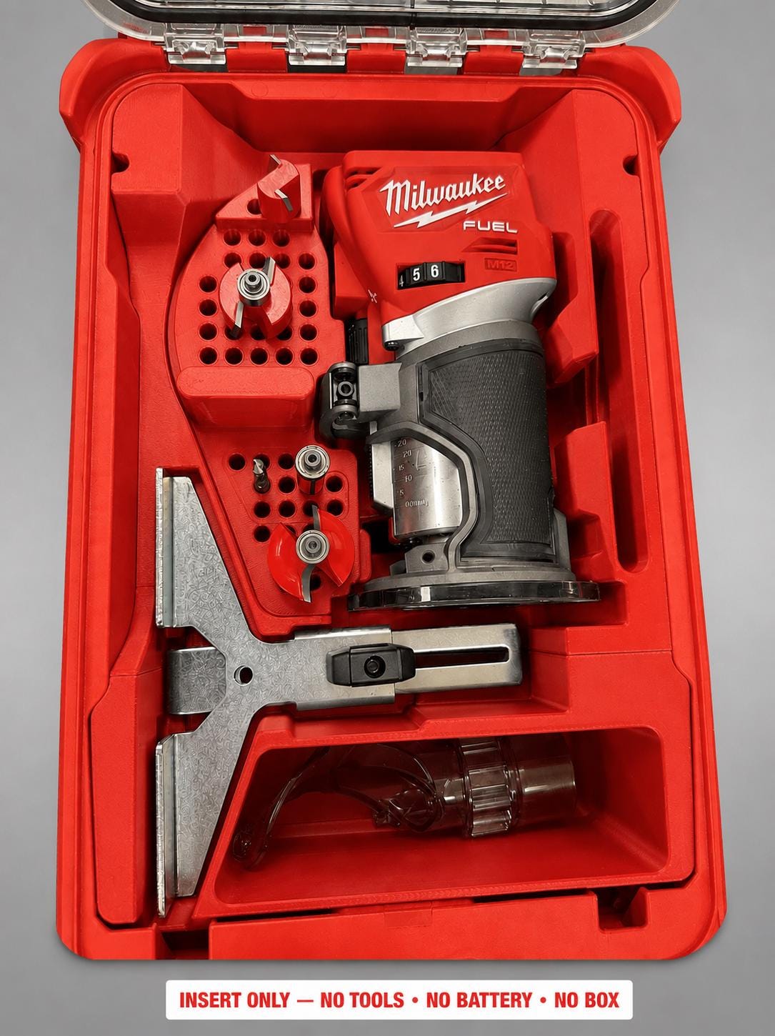 Milwaukee Packout Insert for M18 Fuel Compact Router | 3D Printed Organizer | CAT.2723-20 RED