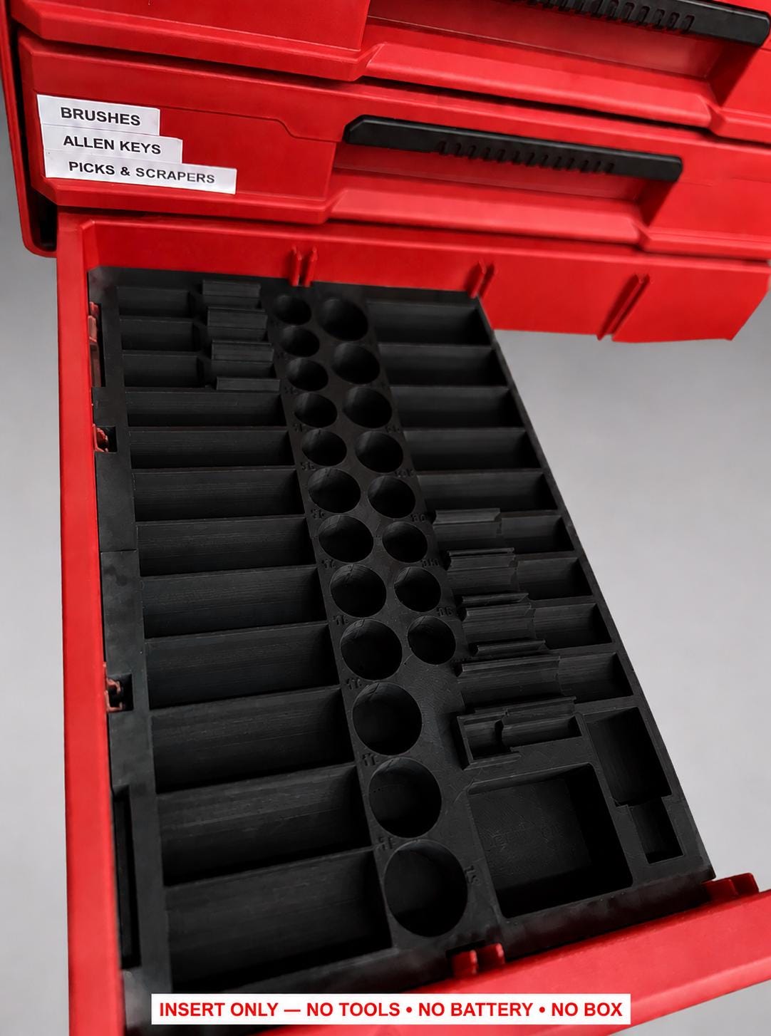 Milwaukee Packout 2&3 Drawer Insert – 43pc 3/8" Socket Organizer BLACK