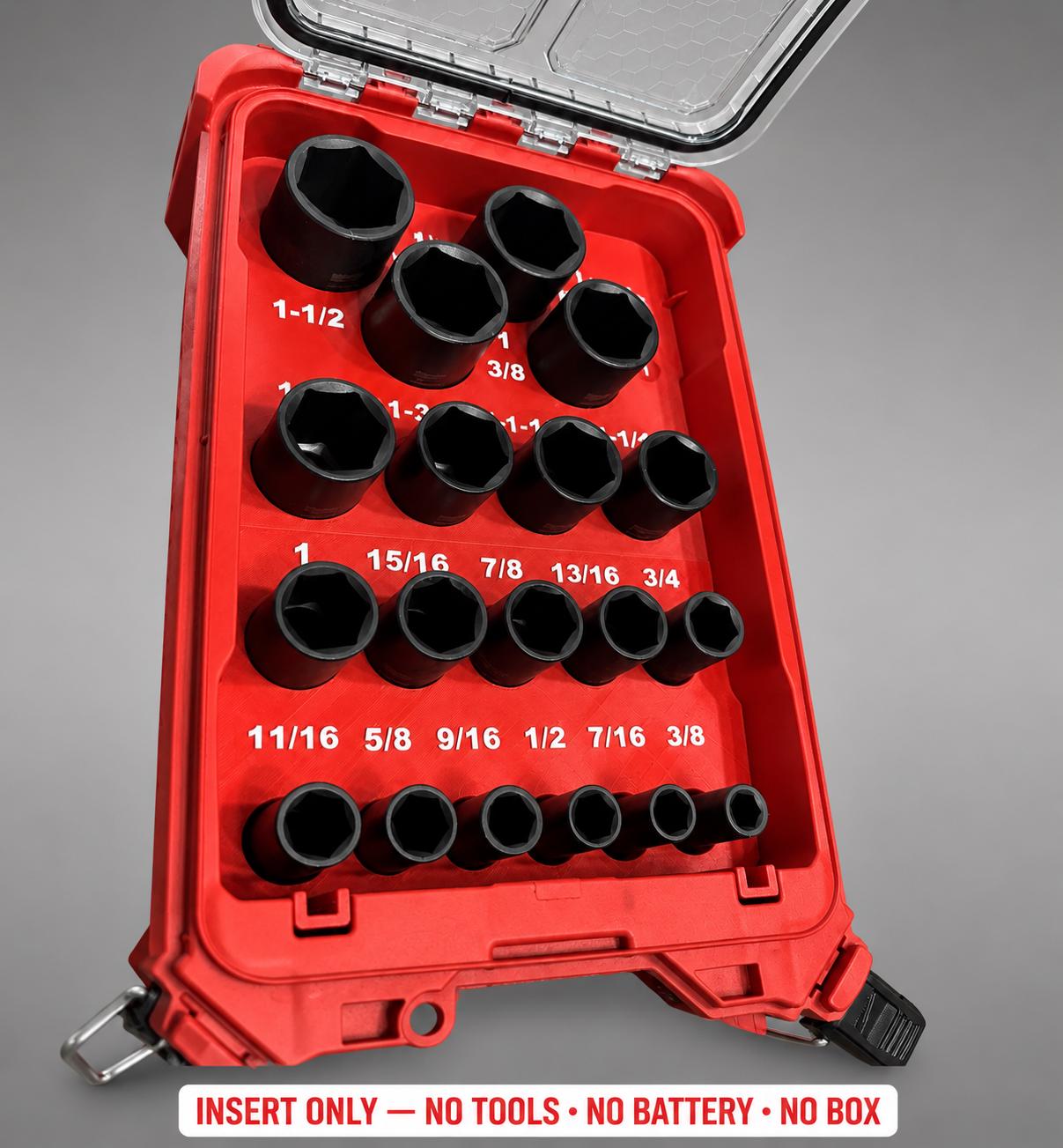Milwaukee Packout Insert – 19pc 1/2" Deep SAE Socket Organizer RED