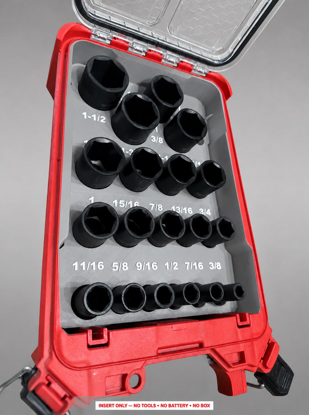 Milwaukee Packout Insert – 19pc 1/2" Deep SAE Socket Organizer GRAY
