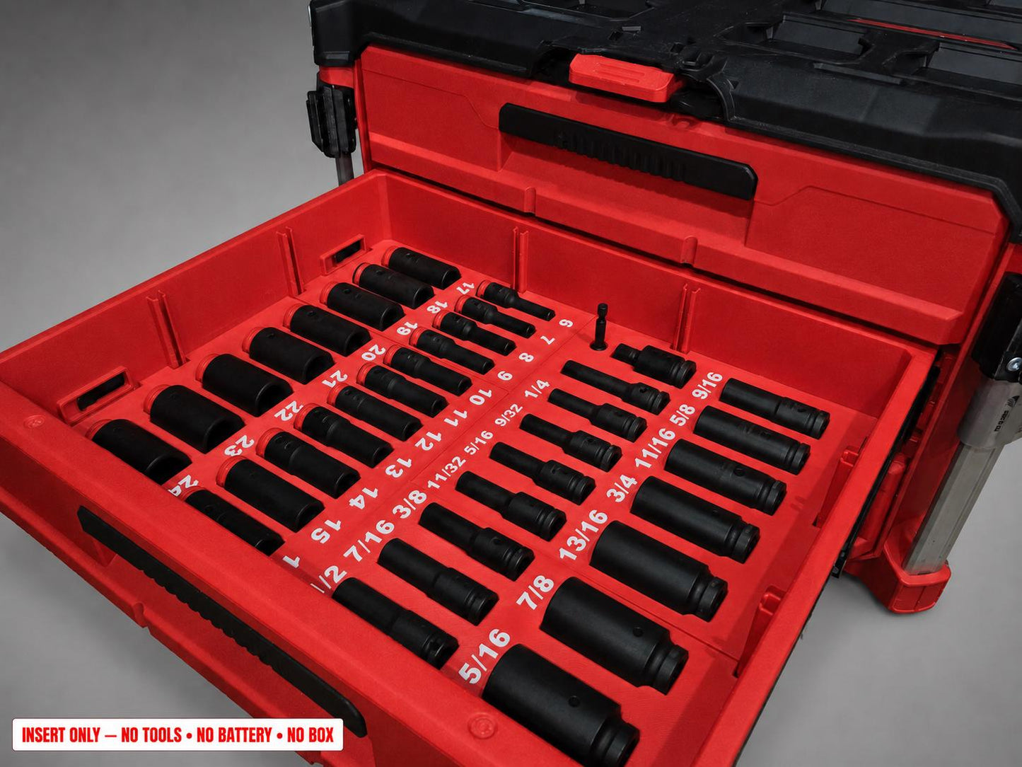 Milwaukee Packout 2&3 Drawer Insert – 36pc 3/8" Socket Organizer RED