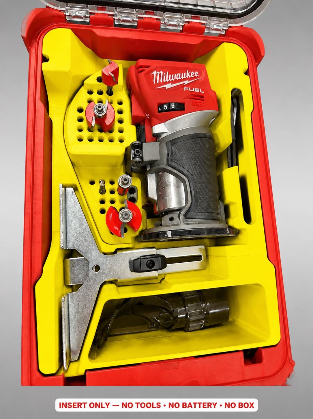 Milwaukee Packout Insert for M18 Fuel Compact Router | 3D Printed Organizer | CAT.2723-20 YELLOW