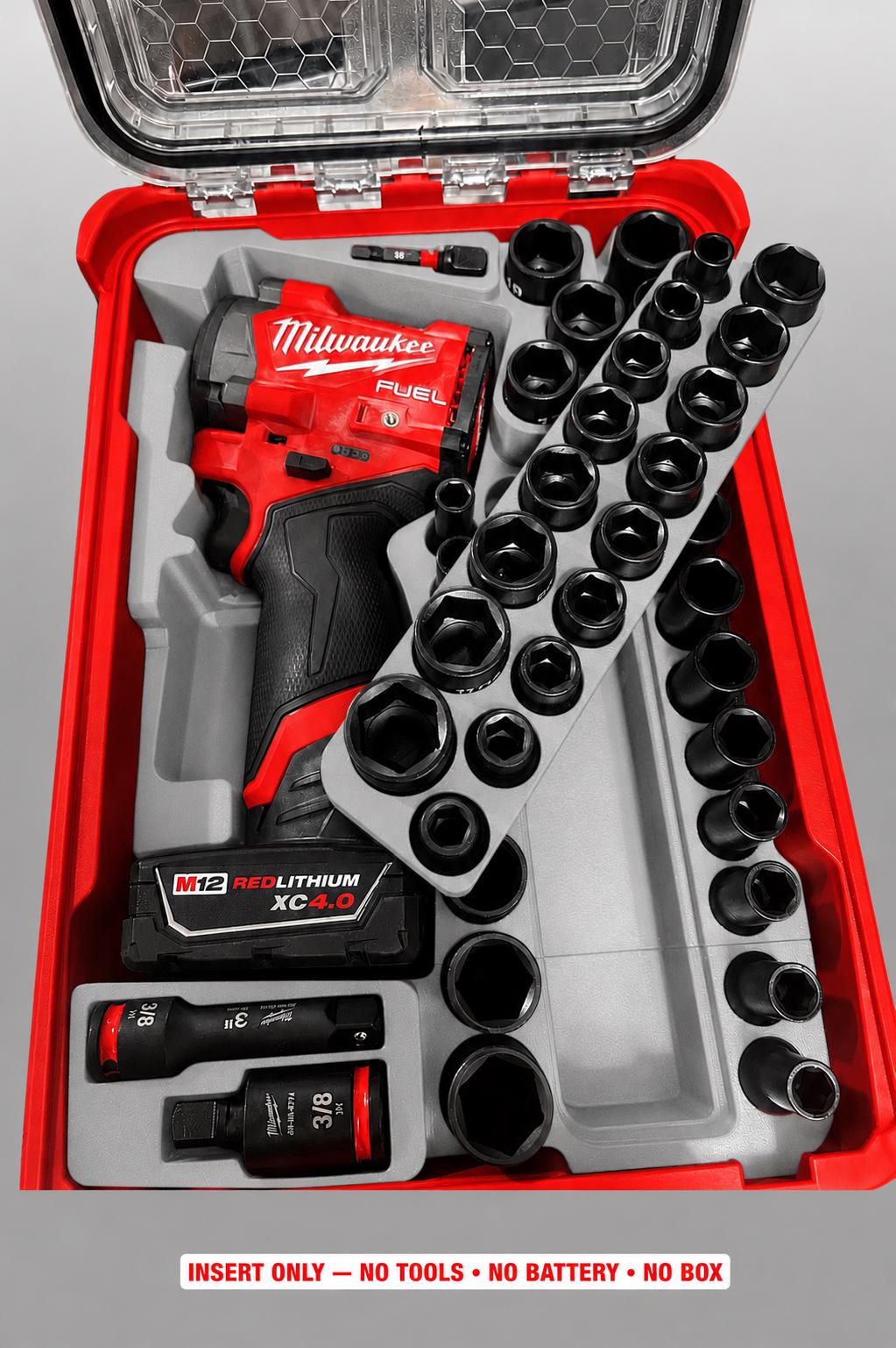 3D Printed Milwaukee Packout Insert for M12 Stubby Wrench, Socket Set Organizer GRAY