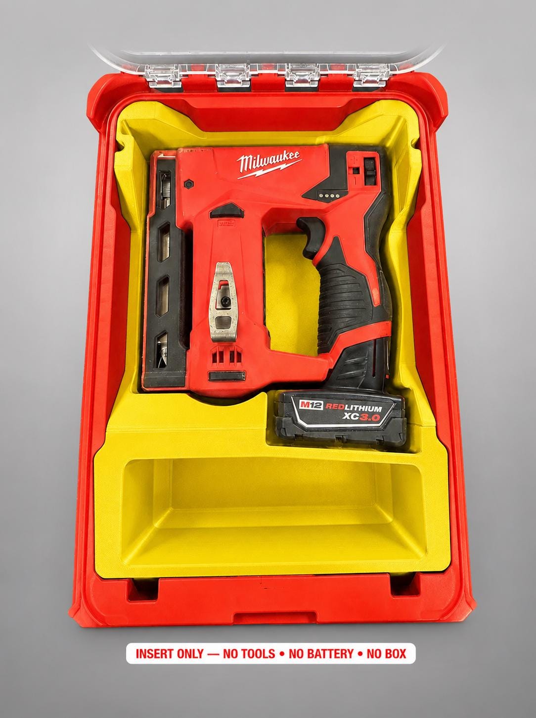 Milwaukee M12 Crown Stapler Packout Insert | 3D Printed Organizer (Yellow)