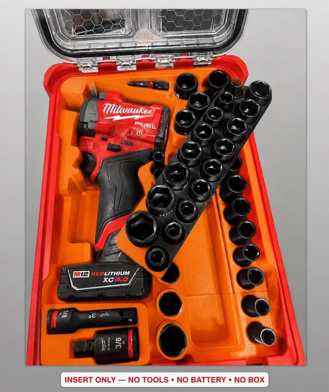 Milwaukee M12 Stubby Impact Wrench Socket Set Insert | 3D Printed Organizer (Orange)