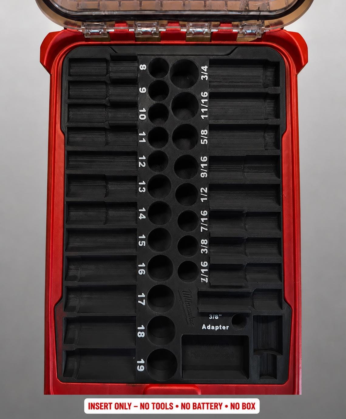 Milwaukee Packout Insert – 43pc 3/8" Impact Socket Organizer BLACK