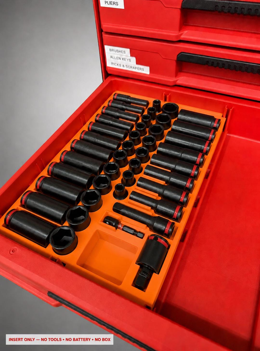 Milwaukee Packout 2&3 Drawer Insert – 43pc 3/8" Socket Organizer ORANGE