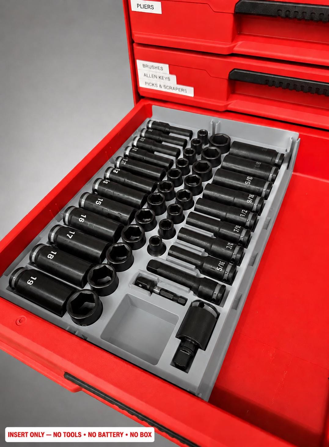 Milwaukee Packout 4 Drawer Insert – 43pc 3/8" Socket Organizer GRAY