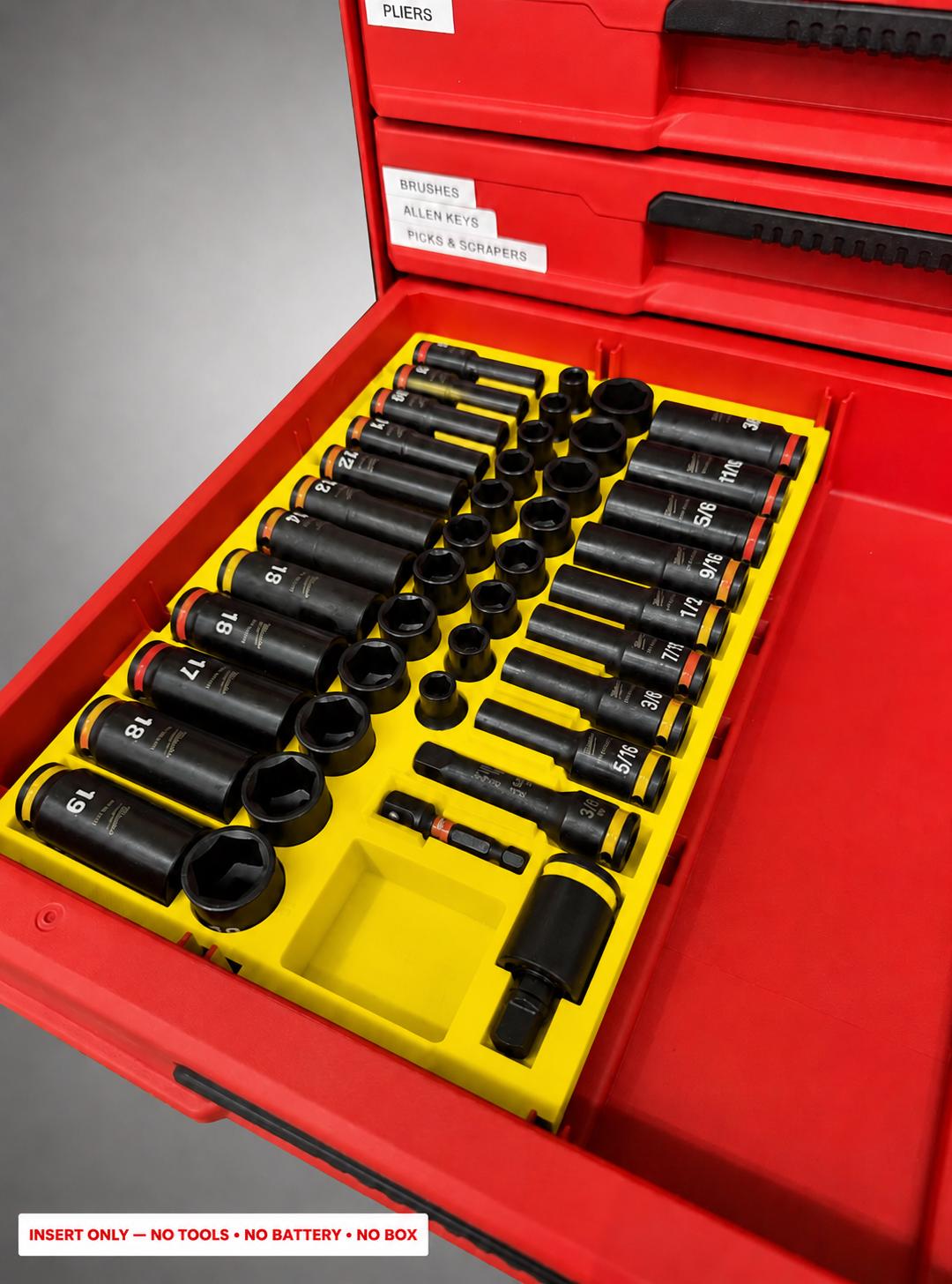 Milwaukee Packout 2&3 Drawer Insert – 43pc 3/8" Socket Organizer YELLOW