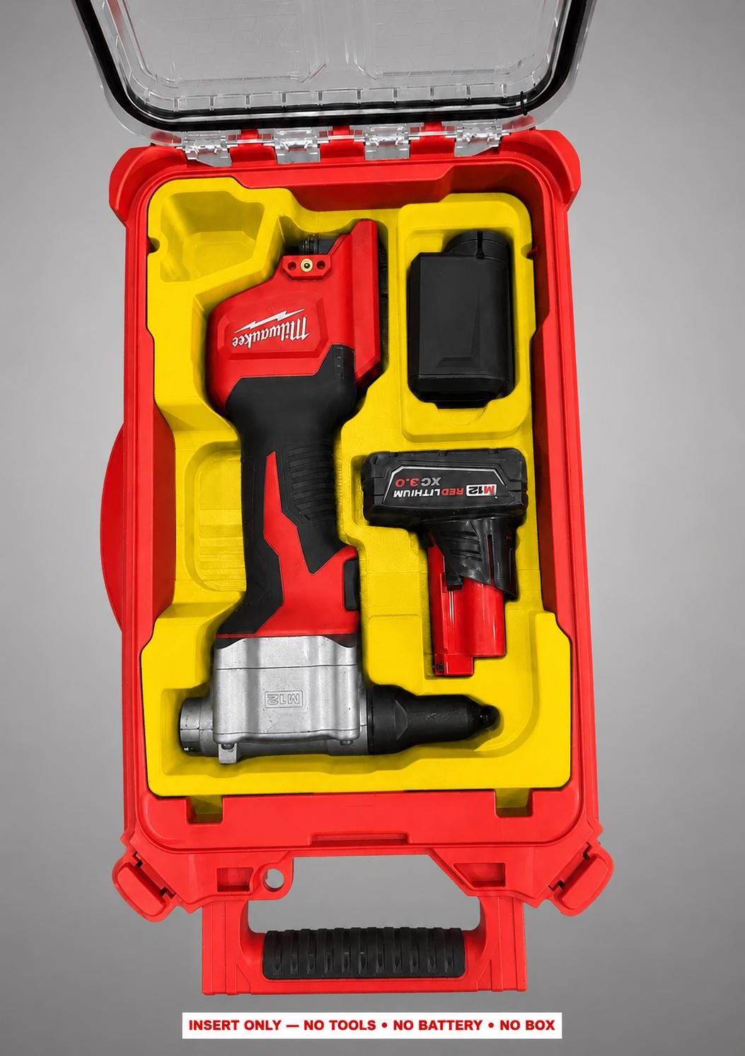 Milwaukee Packout Insert for M12 Cordless Rivet Tool | 3D Printed Organizer | CAT.2550-20 YELLOW
