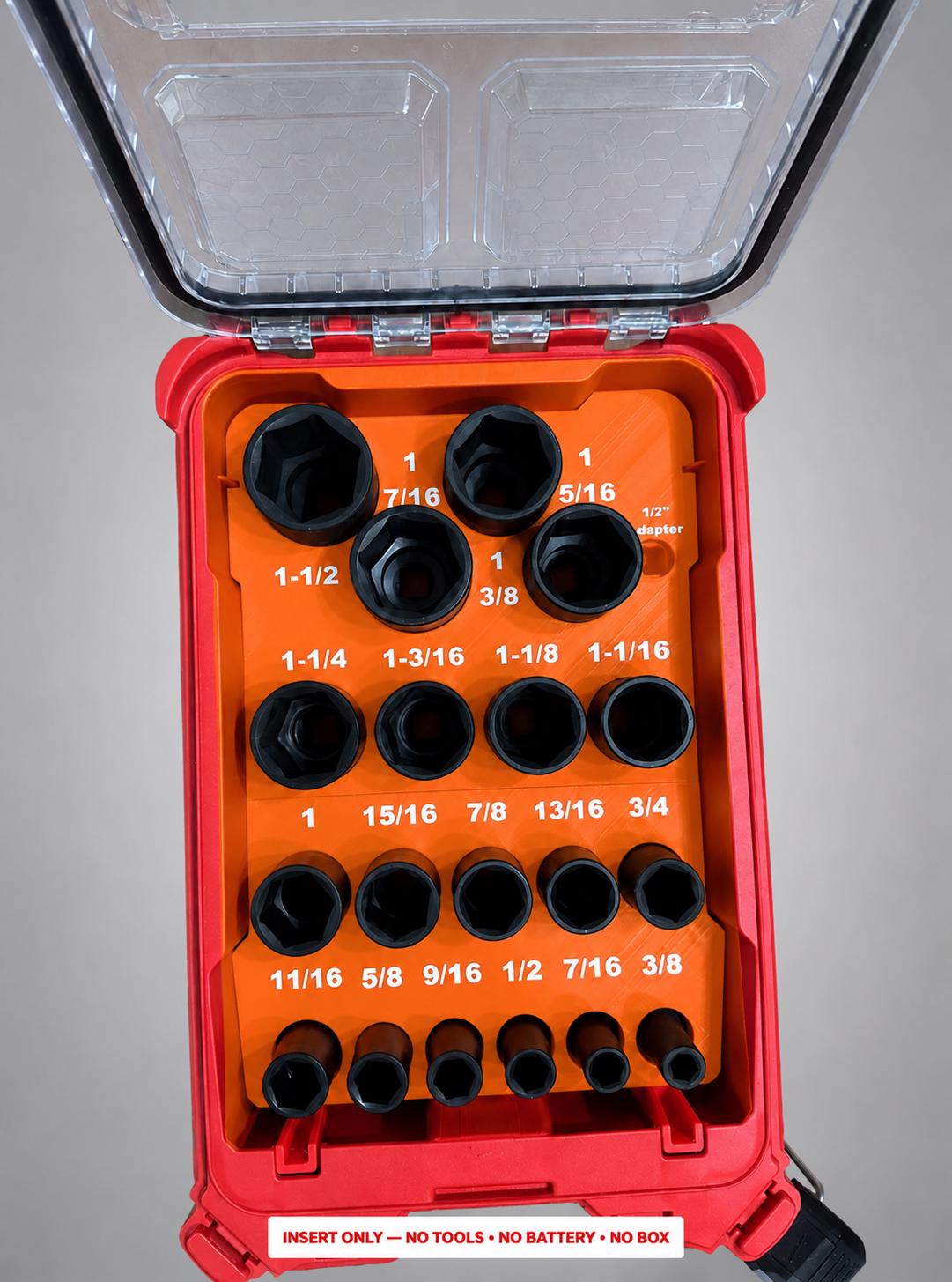 Milwaukee Packout Insert – 19pc 1/2" Deep SAE Socket Organizer ORANGE