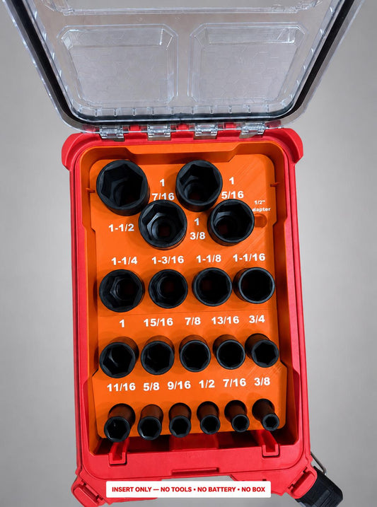 Milwaukee Packout Insert – 19pc 1/2" Deep SAE Socket Organizer ORANGE