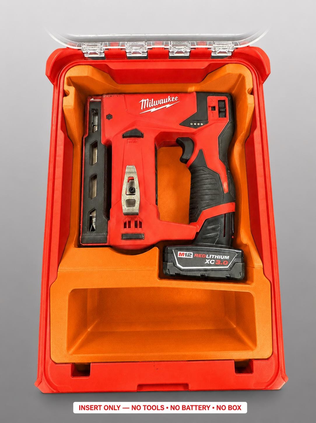 Milwaukee M12 Crown Stapler Packout Insert | 3D Printed Organizer, Orange