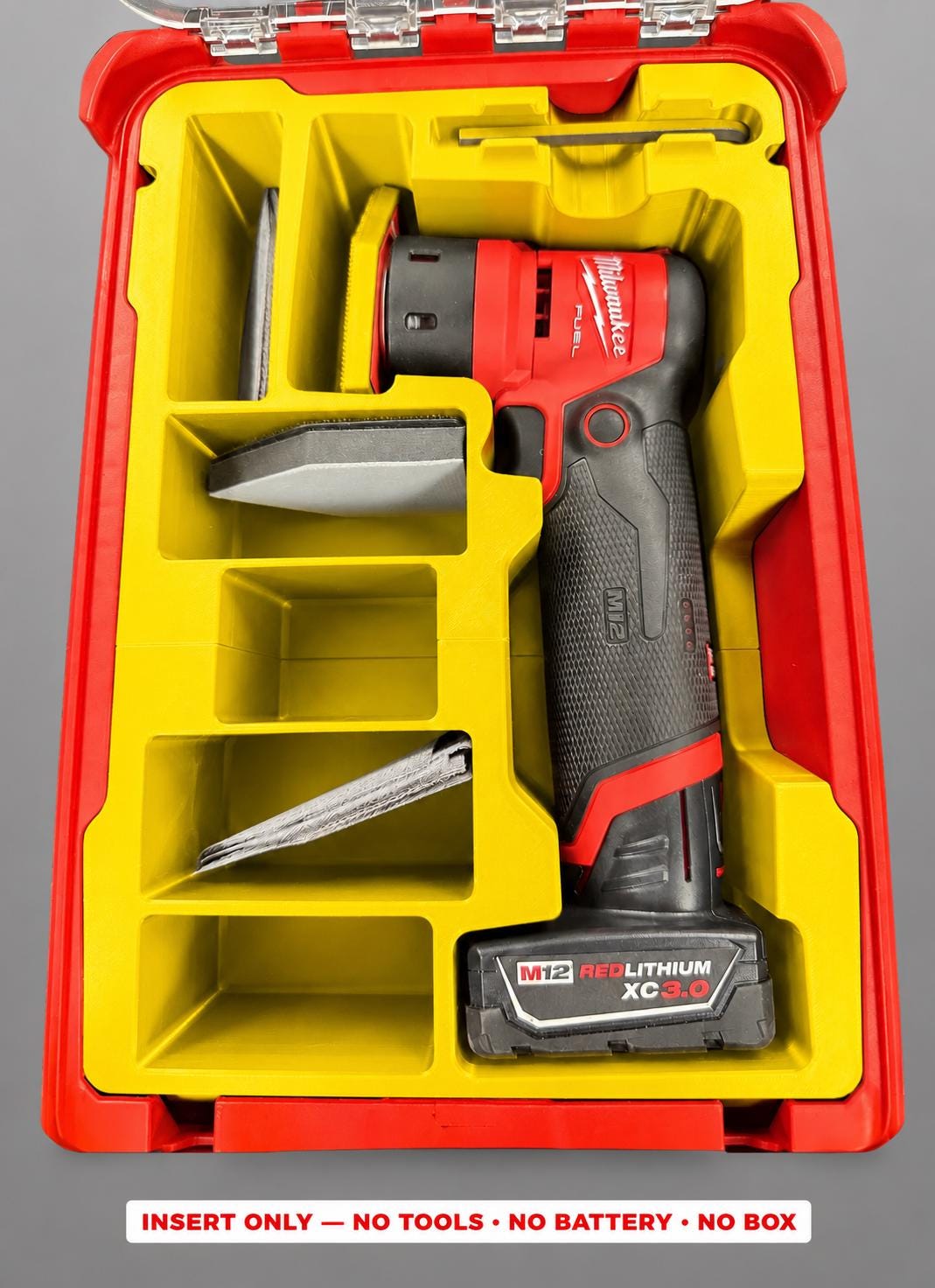 Milwaukee Packout Insert for M12 Sander | 3D Printed Organizer (Yellow)