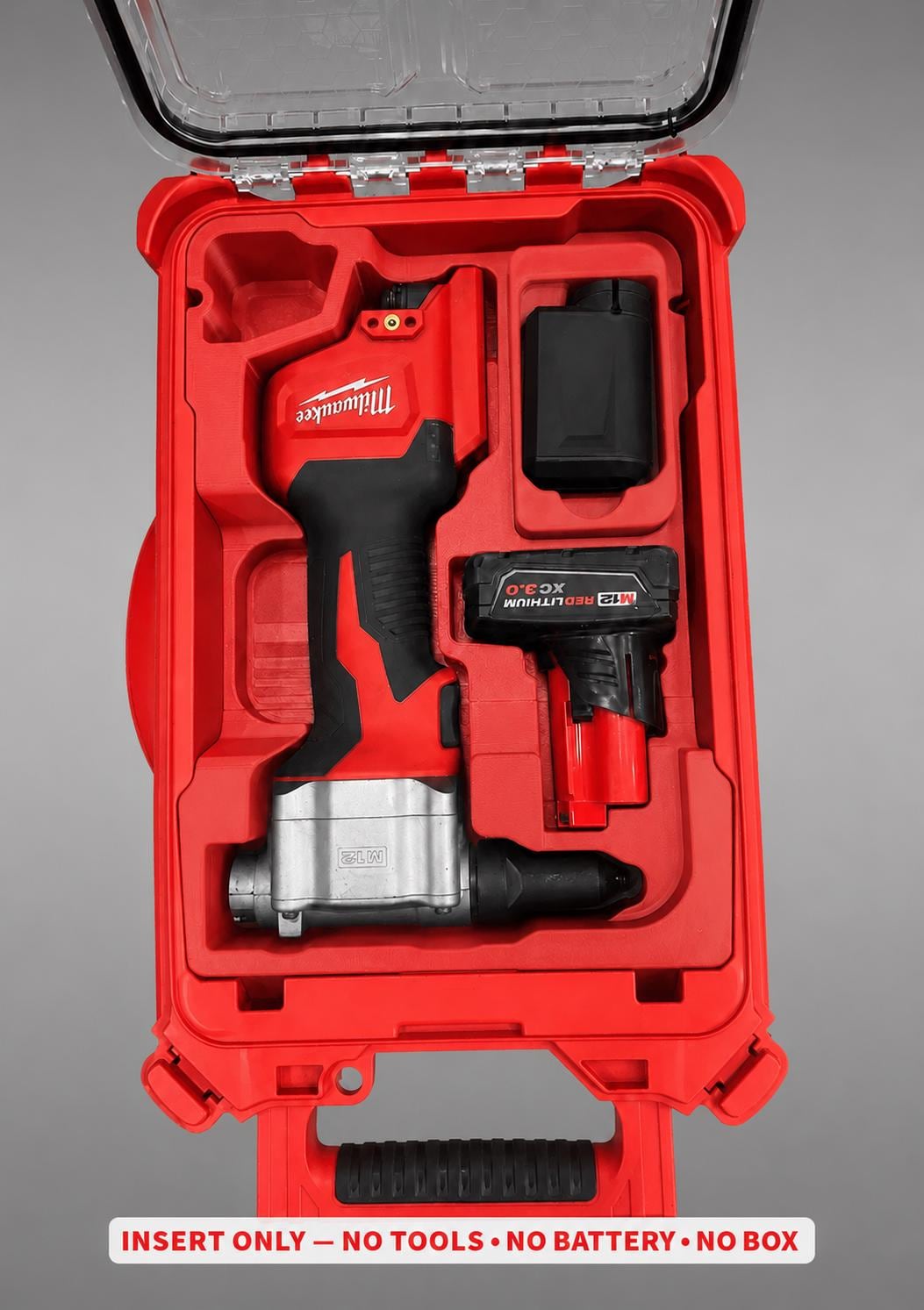 Milwaukee Packout Insert for M12 Cordless Rivet Tool | 3D Printed Organizer | CAT.2550-20 RED