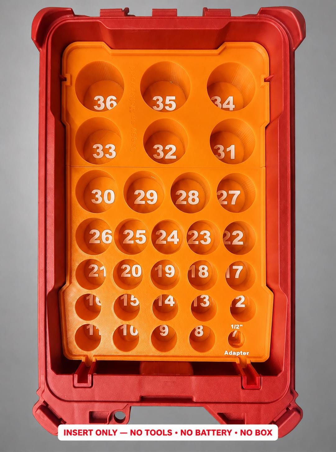 Milwaukee Packout Insert – 29pc 1/2" Deep Metric Socket Organizer ORANGE
