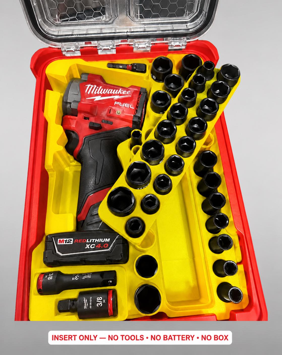 Milwaukee M12 Stubby Impact Wrench Socket Set Insert | 3D Printed Organizer (Yellow)