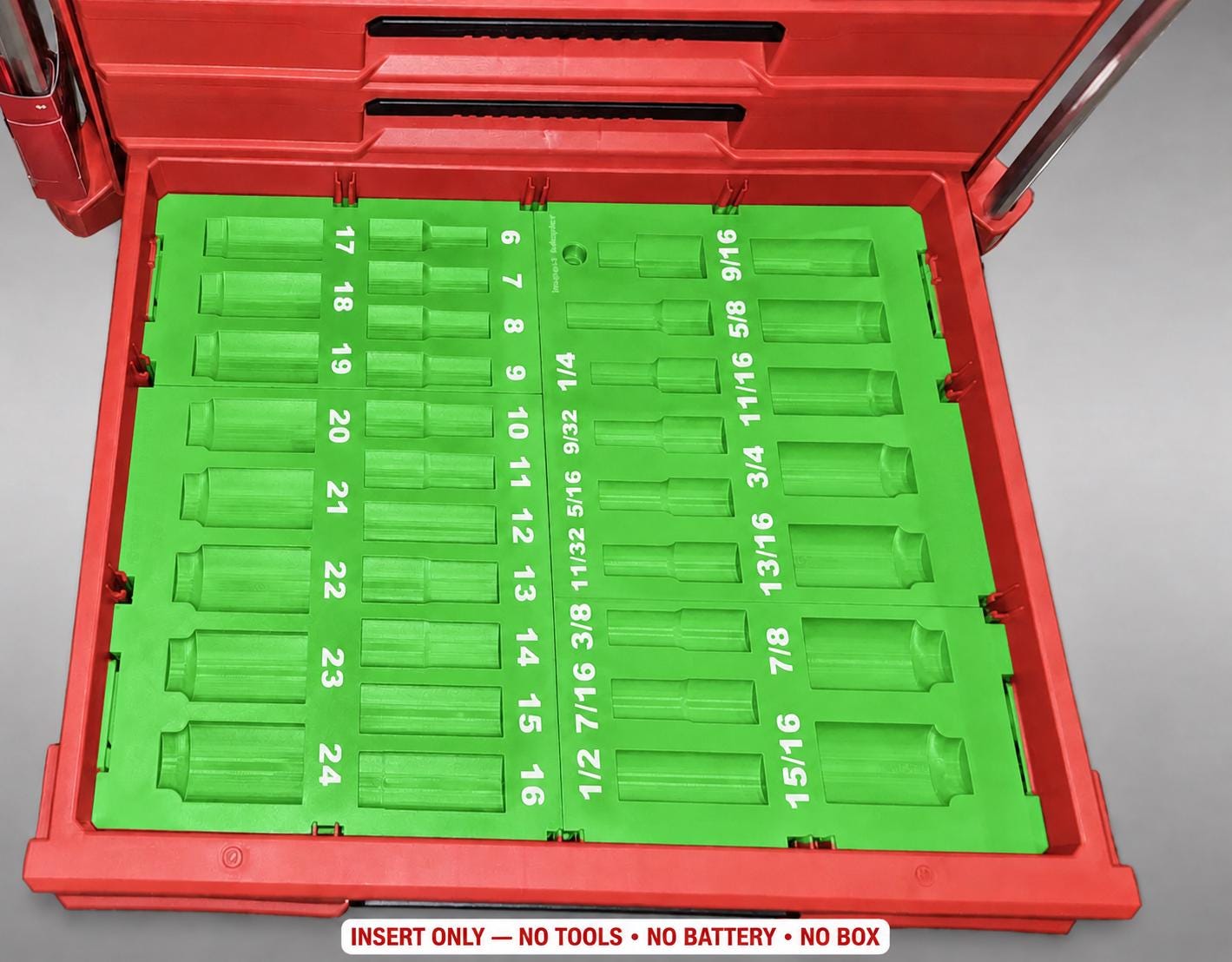 Milwaukee Packout 4 Drawer Insert – 36pc 3/8" Socket Organizer GREEN