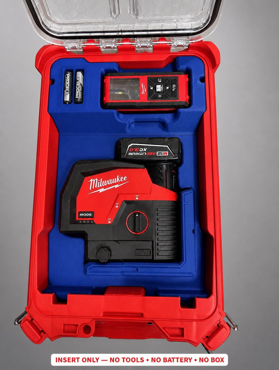 Milwaukee Packout Insert | Laser Line, Distance Meter, Battery Storage | 3D Printed Organizer (Blue)
