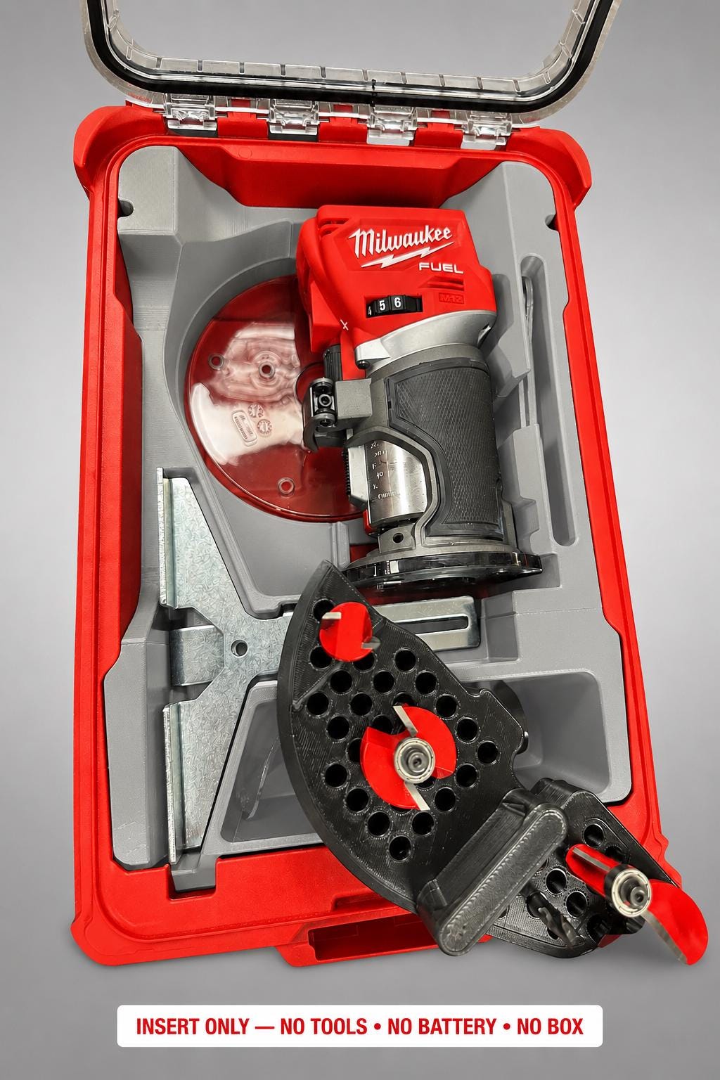Milwaukee Packout Insert for M18 Fuel Compact Router | 3D Printed Organizer | CAT.2723-20 GRAY