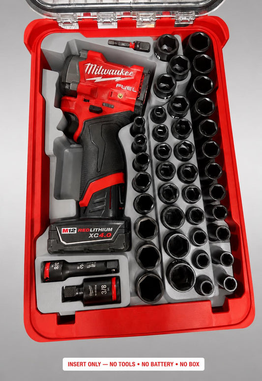 3D Printed Milwaukee Packout Insert for M12 Stubby Wrench, Socket Set Organizer GRAY