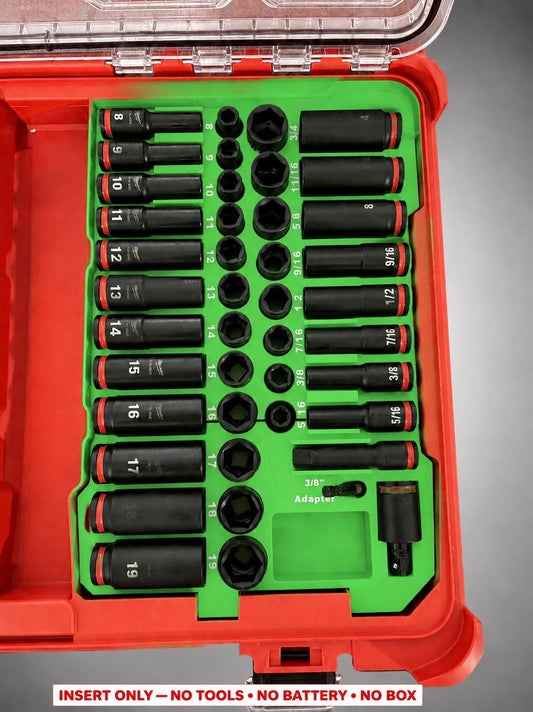 Milwaukee Packout Insert – 43pc 3/8" Socket Organizer, Right Side GREEN