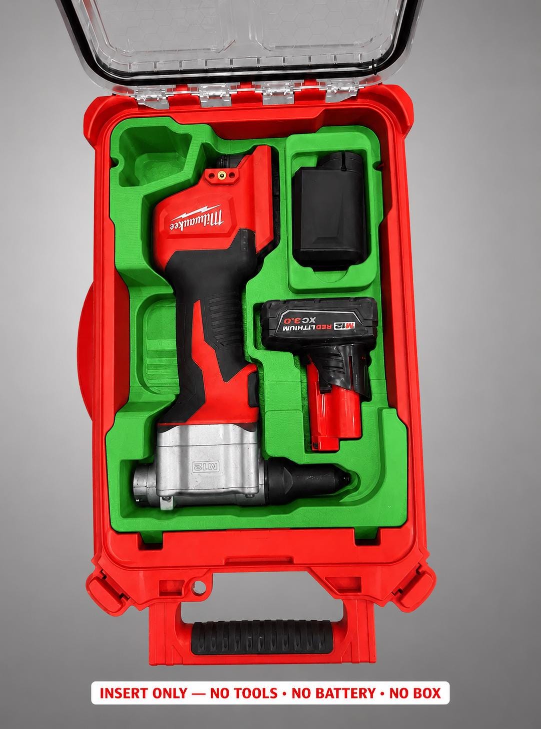Milwaukee Packout Insert for M12 Cordless Rivet Tool | 3D Printed Organizer | CAT.2550-20 GREEN