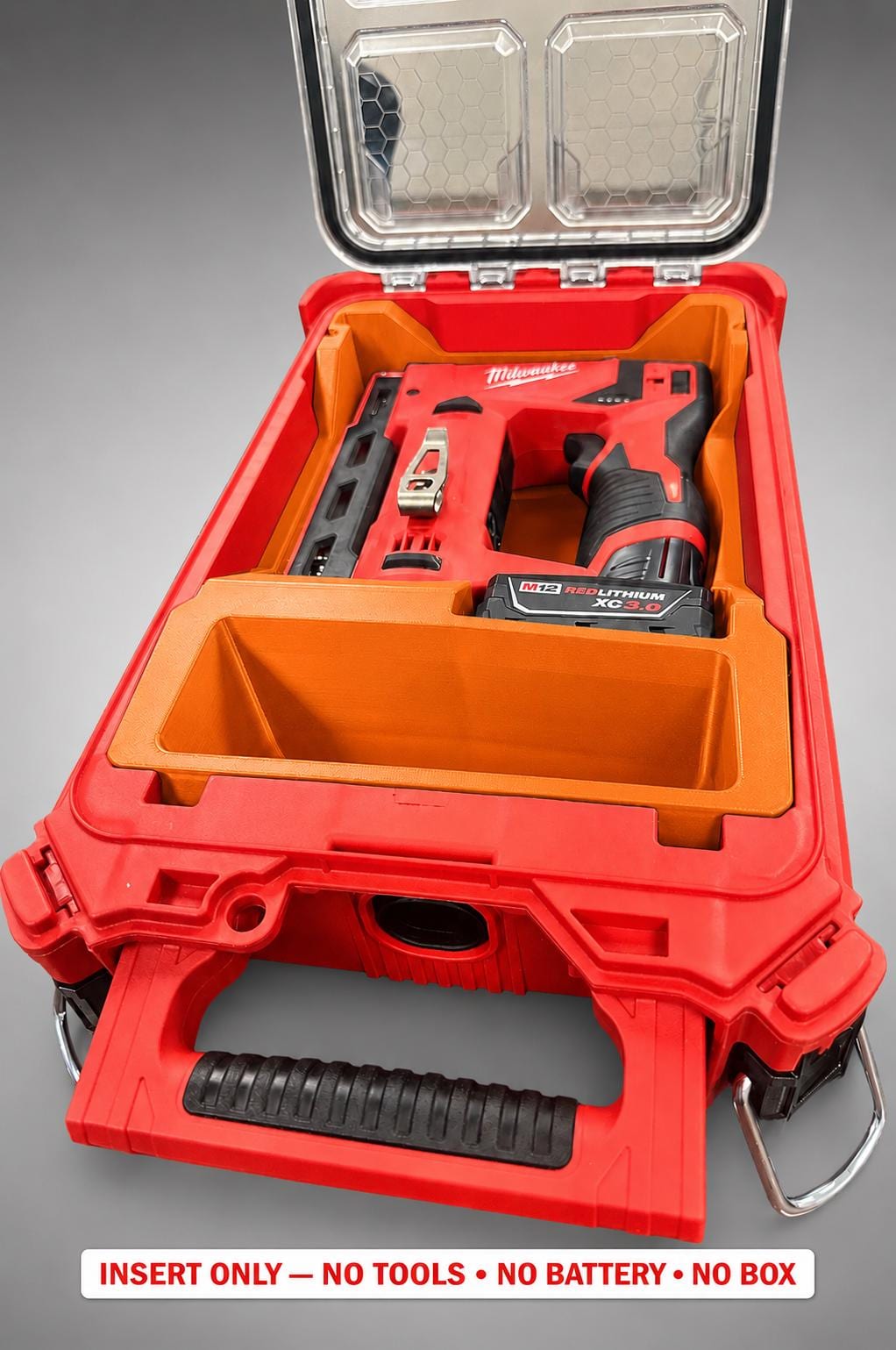 Milwaukee M12 Crown Stapler Packout Insert | 3D Printed Organizer, Orange