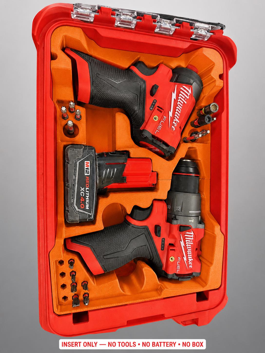 Milwaukee M12 Drill Impact Insert | 3D Printed Packout Organizer (Orange)