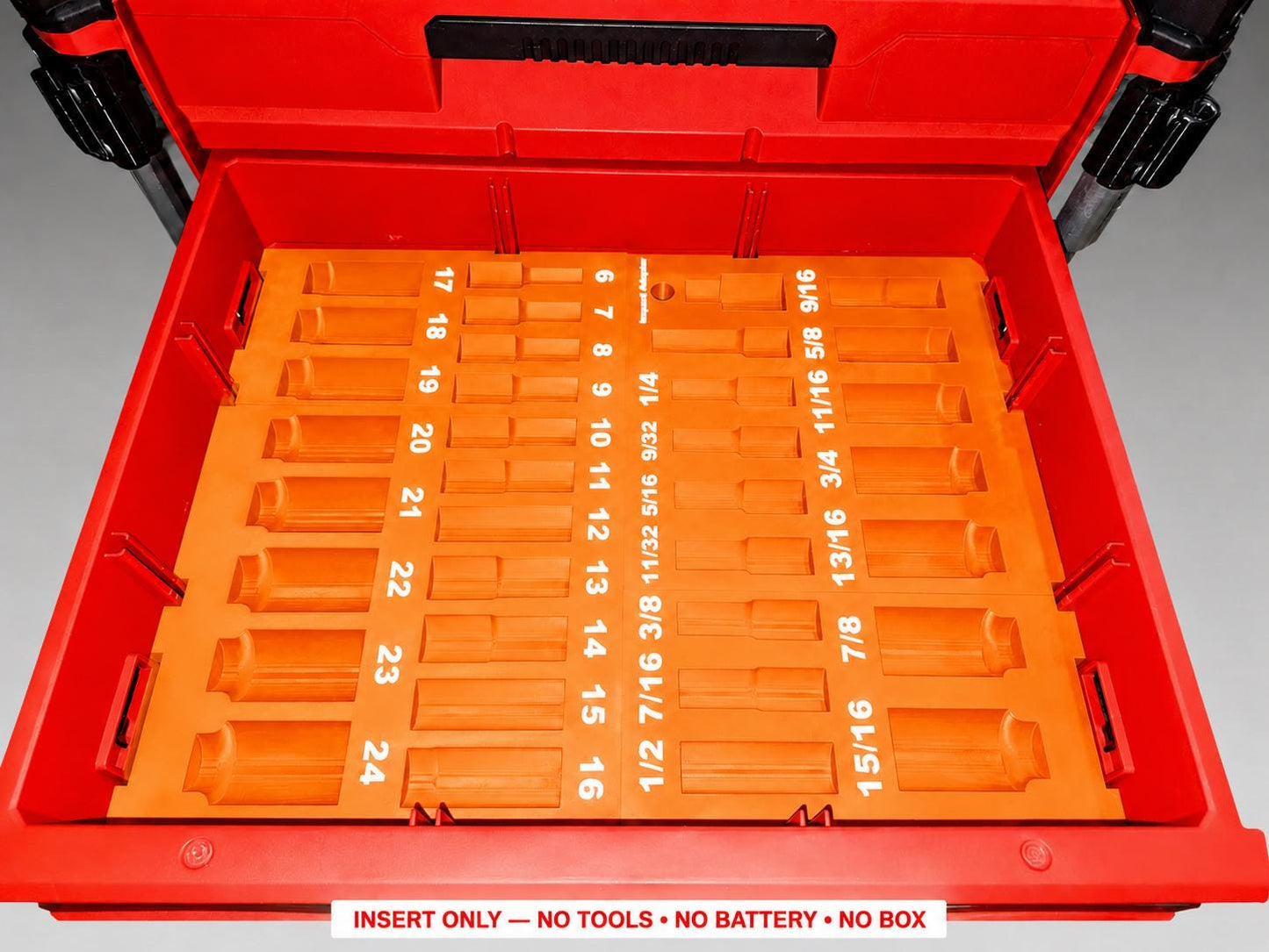 Milwaukee Packout 2&3 Drawer Insert – 36pc 3/8" Socket Organizer ORANGE