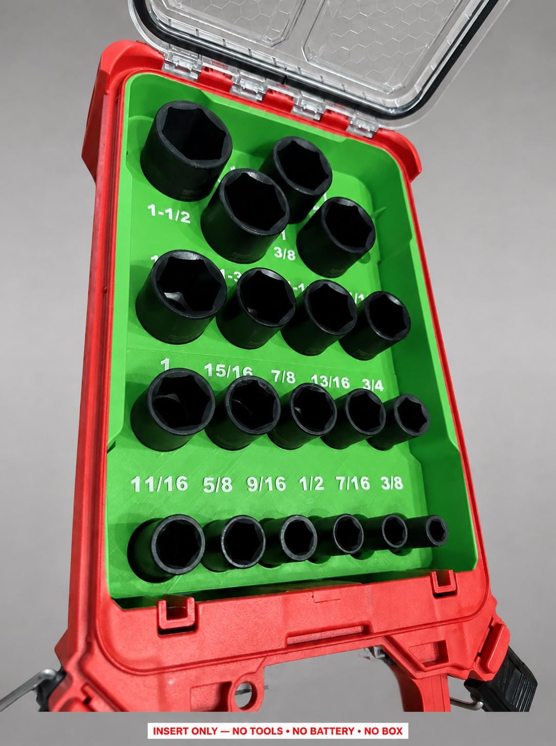 Milwaukee Packout Insert – 19pc 1/2" Deep SAE Socket Organizer GREEN