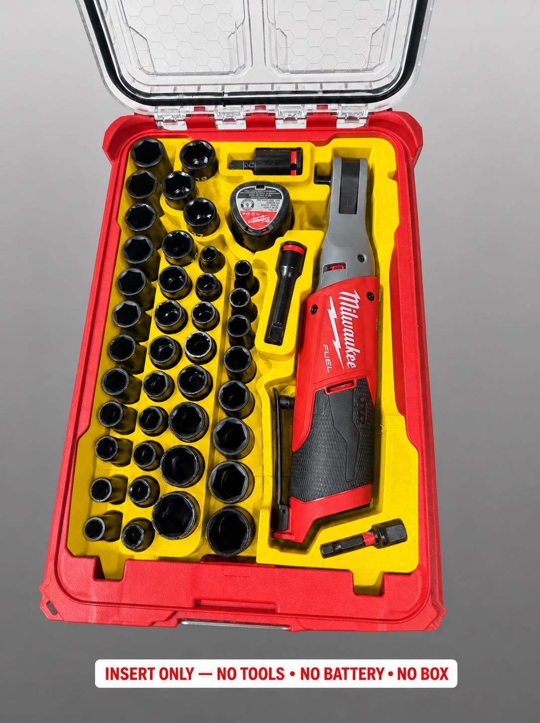 Milwaukee M12 Ratchet Socket Set Insert | 3D Printed Packout Organizer (Yellow)