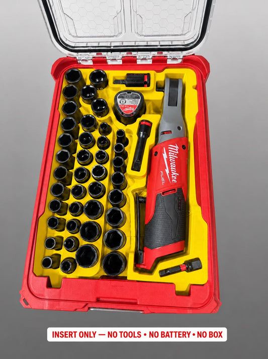 Milwaukee M12 Ratchet Socket Set Insert | 3D Printed Packout Organizer (Yellow)