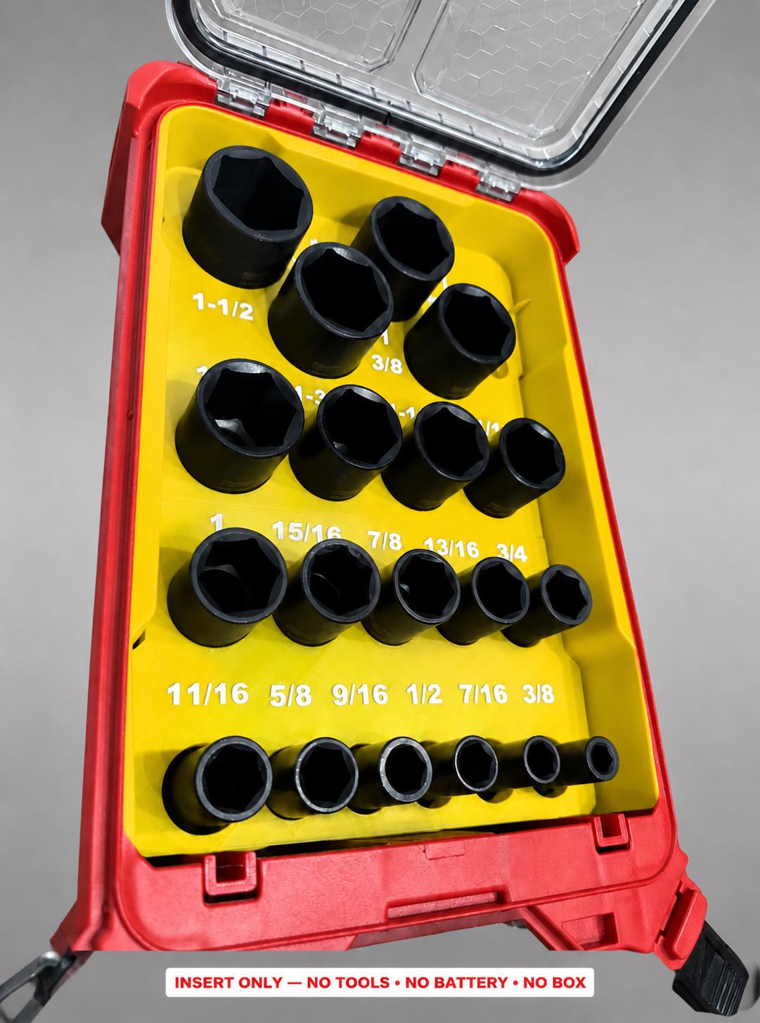 Milwaukee Packout Insert – 19pc 1/2" Deep SAE Socket Organizer YELLOW