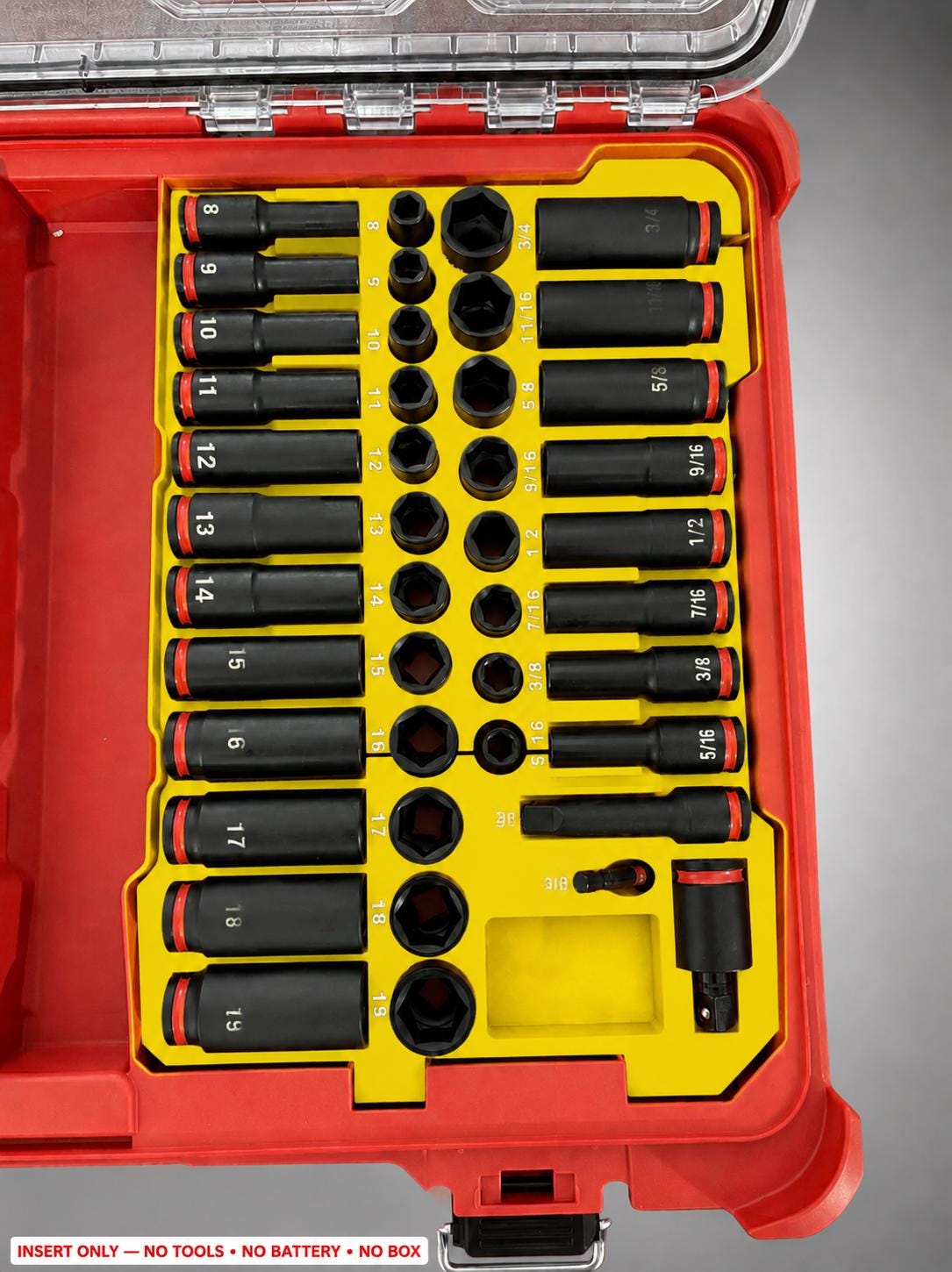 Milwaukee Packout Insert – 43pc 3/8" Socket Organizer, Right Side YELLOW