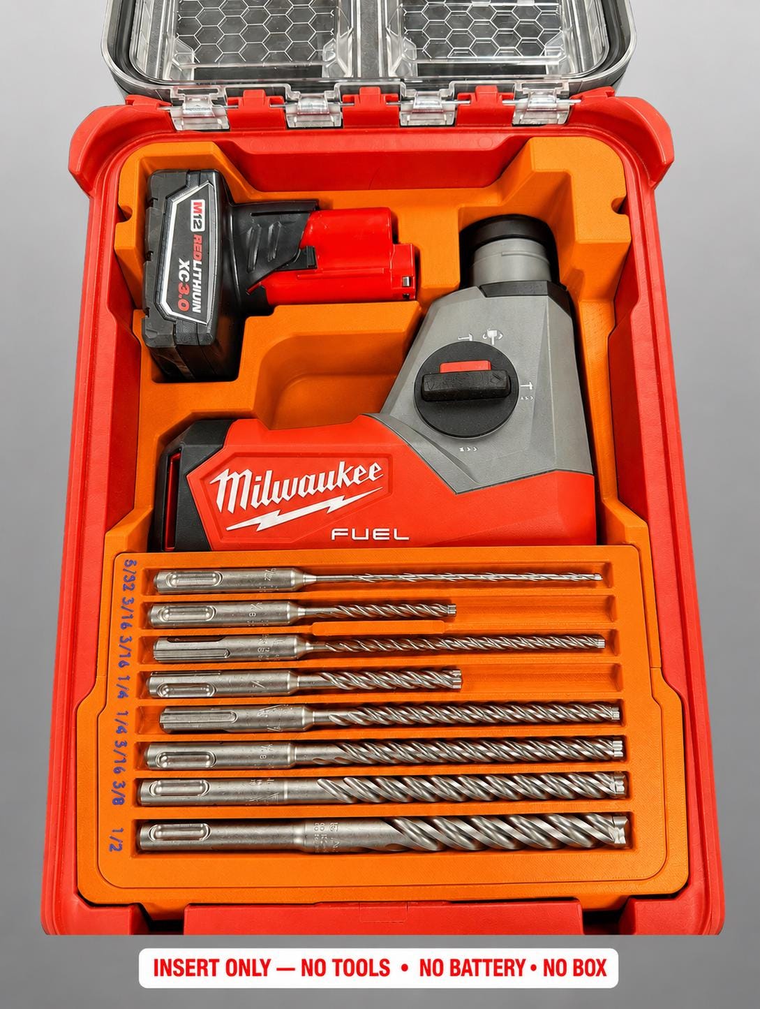 Milwaukee Rotary Hammer Insert | 3D Printed Packout Organizer (Orange)