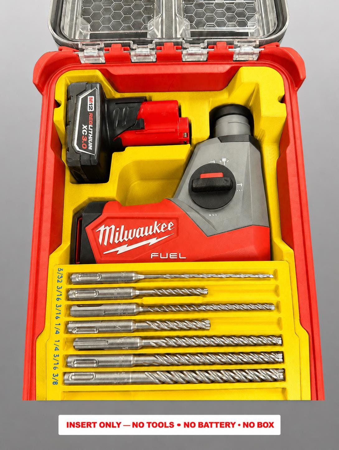 Milwaukee M12 Rotary Hammer Packout Insert | 3D Printed Organizer (Yellow)