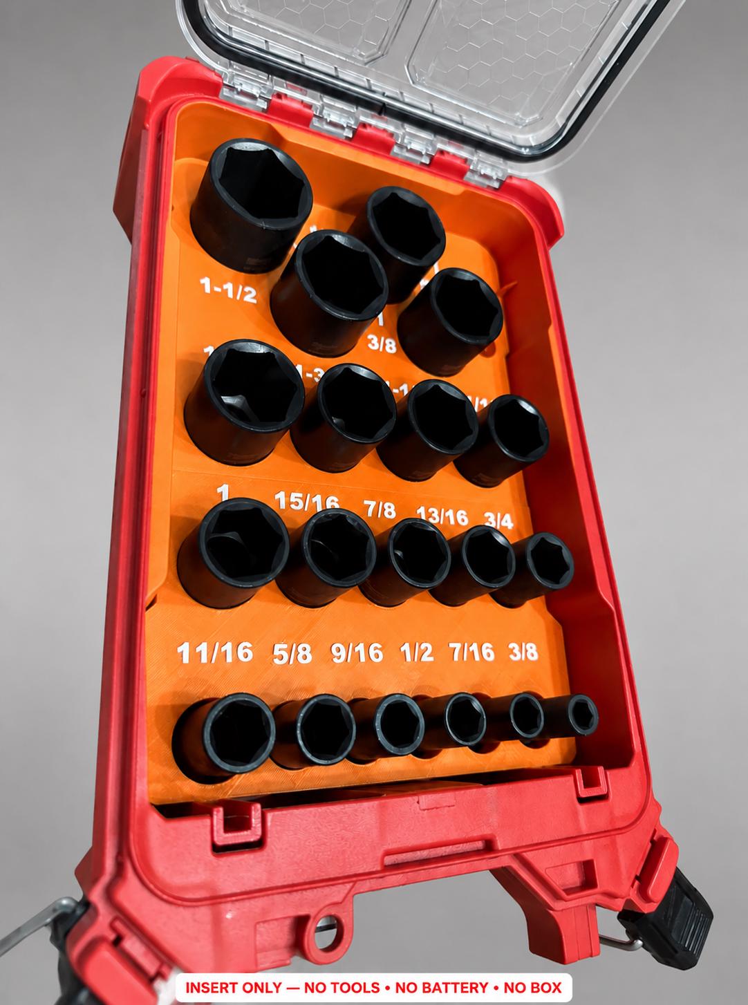 Milwaukee Packout Insert – 19pc 1/2" Deep SAE Socket Organizer ORANGE