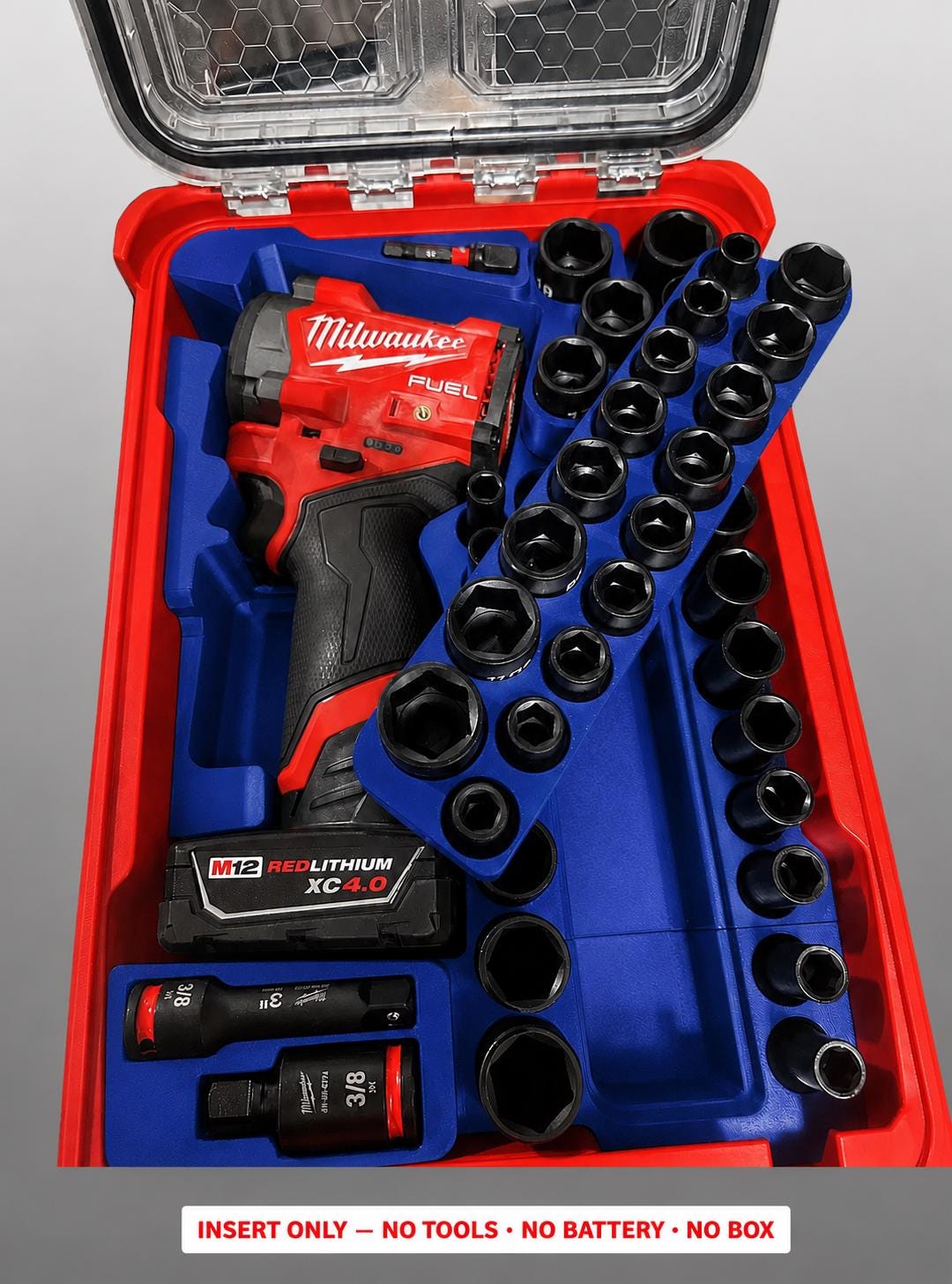 Milwaukee M12 Stubby Impact Wrench Socket Set Insert | 3D Printed Organizer (Blue)