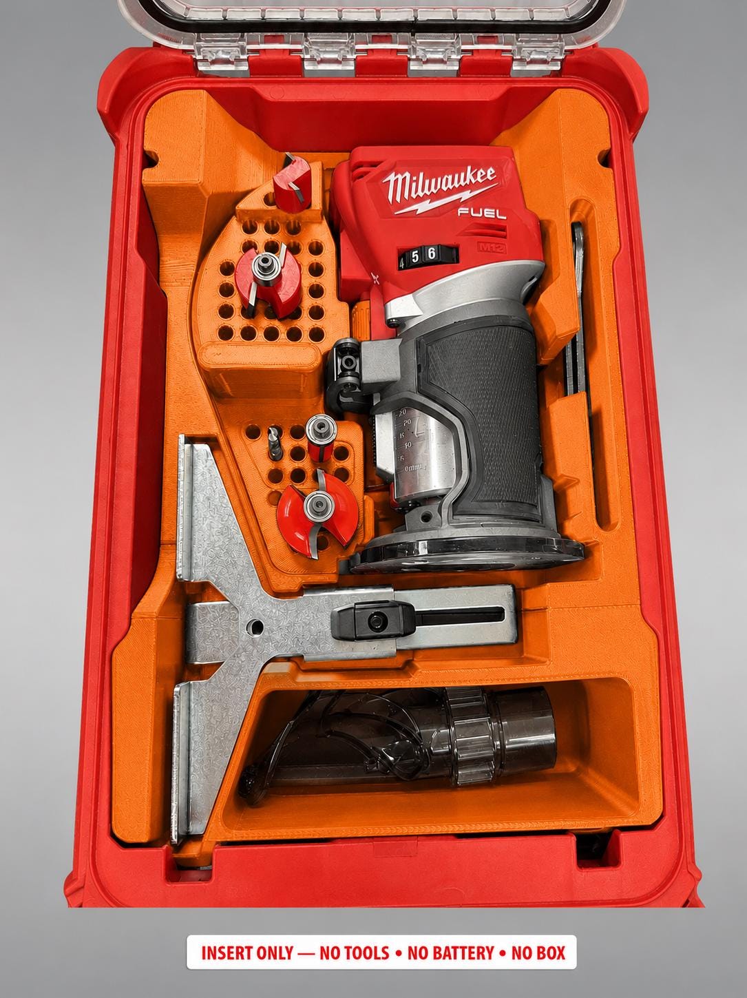 Milwaukee Packout Insert for M18 Fuel Compact Router | 3D Printed Organizer | CAT.2723-20 ORANGE