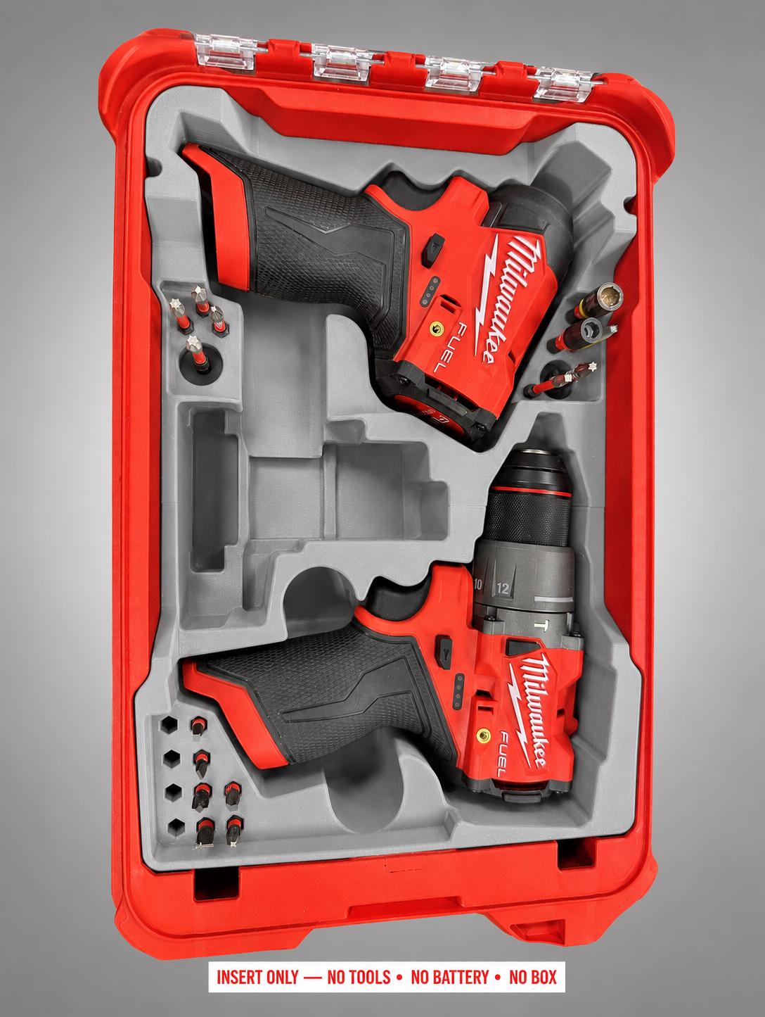 Milwaukee M12 Drill Impact Organizer Insert | 3D Printed Packout Tool Case Holder
