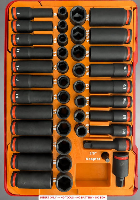 Milwaukee Packout Insert – 43pc 3/8" Socket Organizer, Left Side ORANGE
