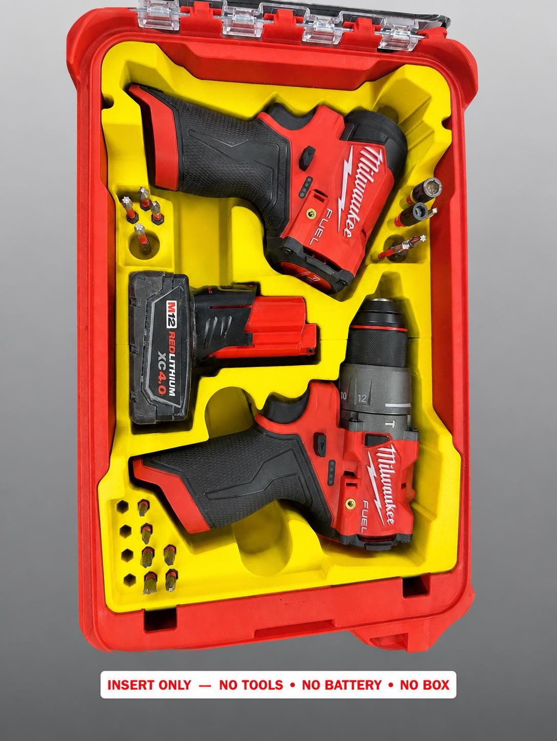 Milwaukee M12 Drill Impact Insert | 3D Printed Packout Organizer (Yellow)