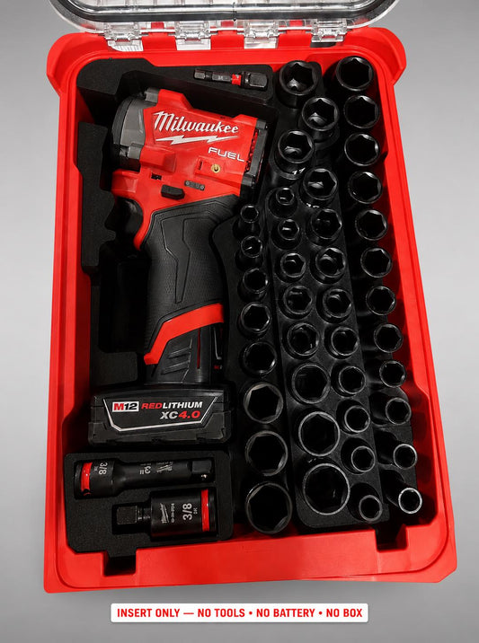 Milwaukee Packout Insert for M12 Stubby Wrench and Socket Set | 3D Printed Organizer BLACK