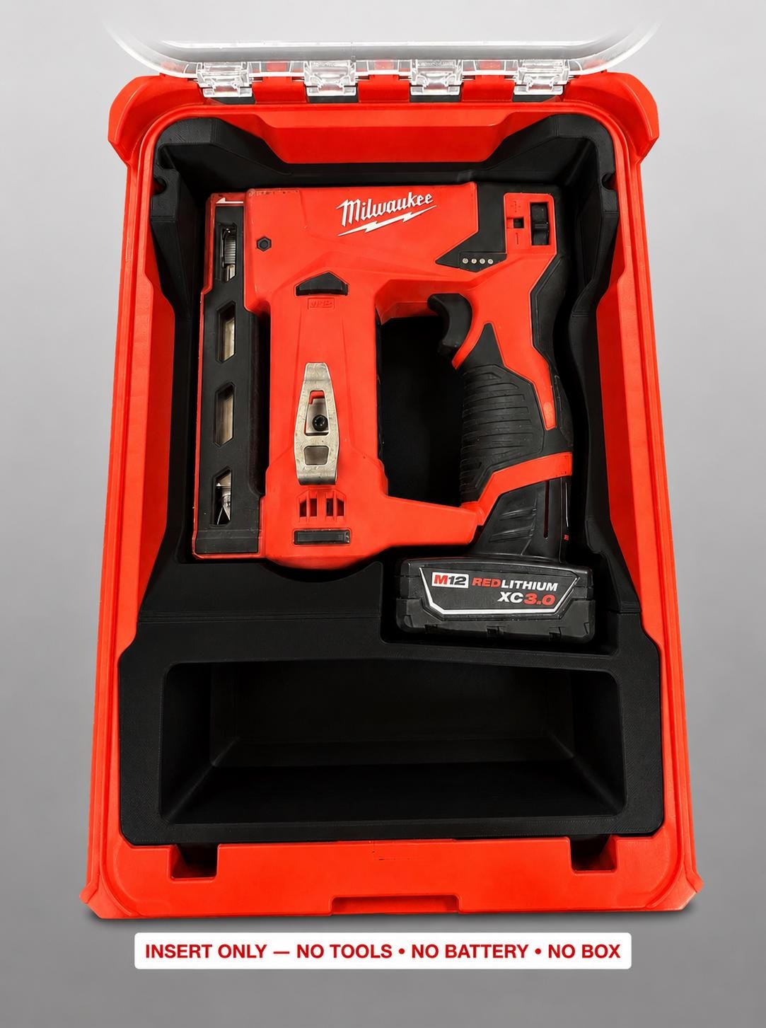 Milwaukee Packout Insert for M12 Crown Stapler | 3D Printed Organizer (Black)