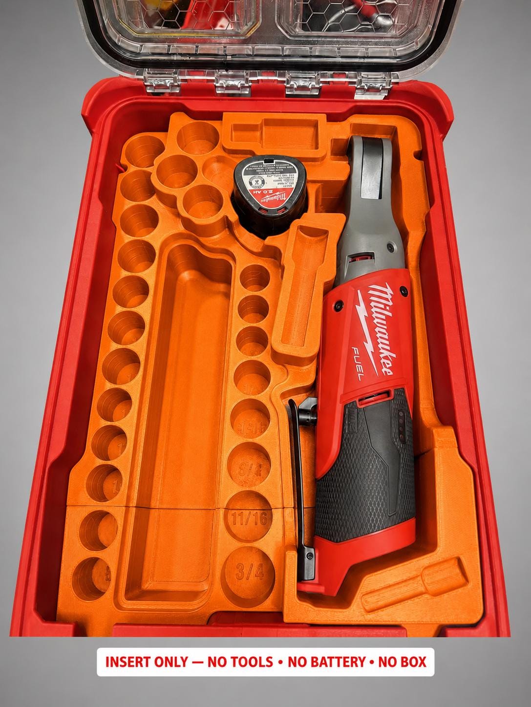 Milwaukee Packout Insert for M12 Ratchet and Socket Set | 3D Printed Organizer (Orange)