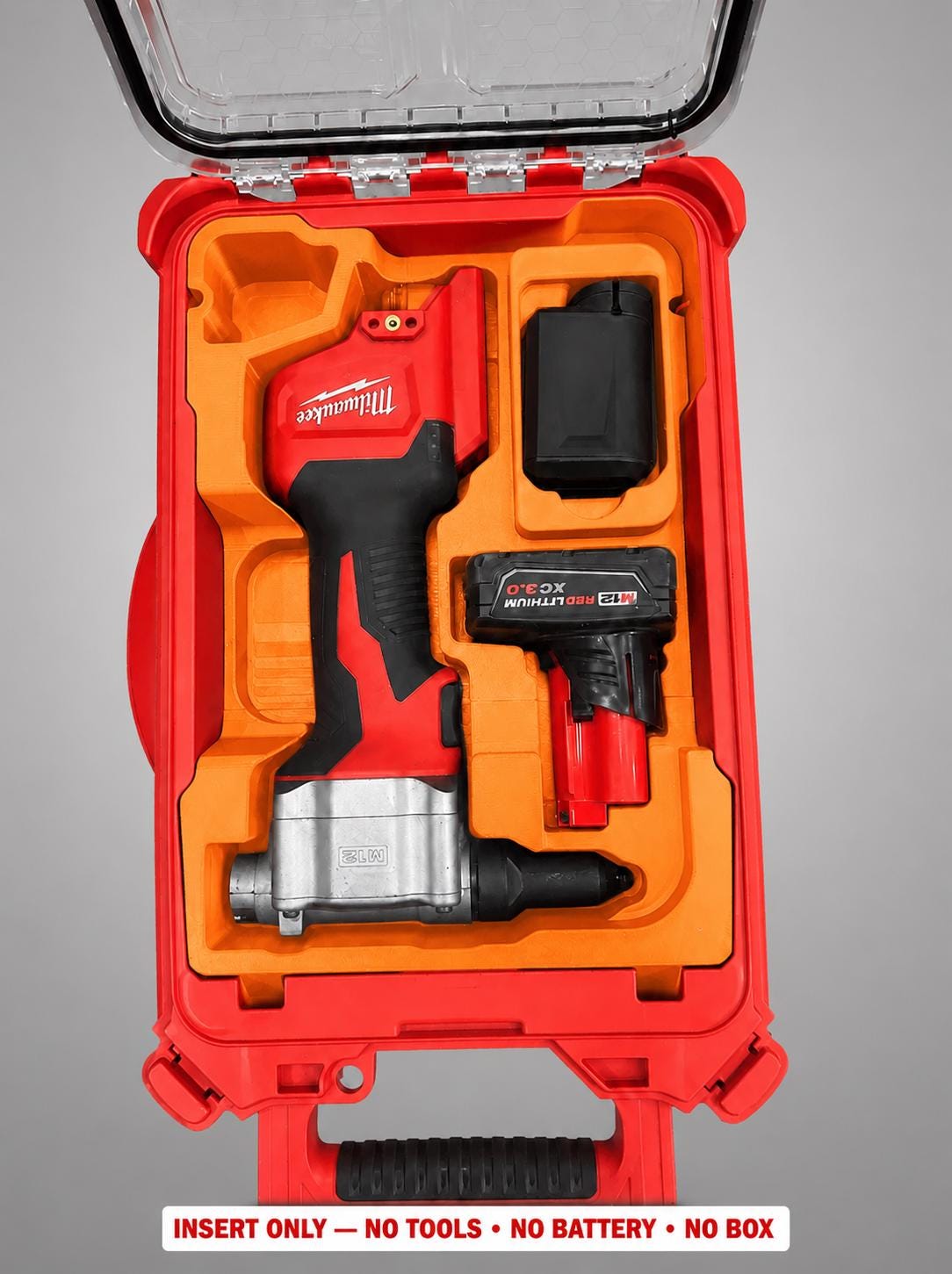 Milwaukee Packout Insert for M12 Cordless Rivet Tool |3D Printed Organizer | CAT.2550-20 ORANGE
