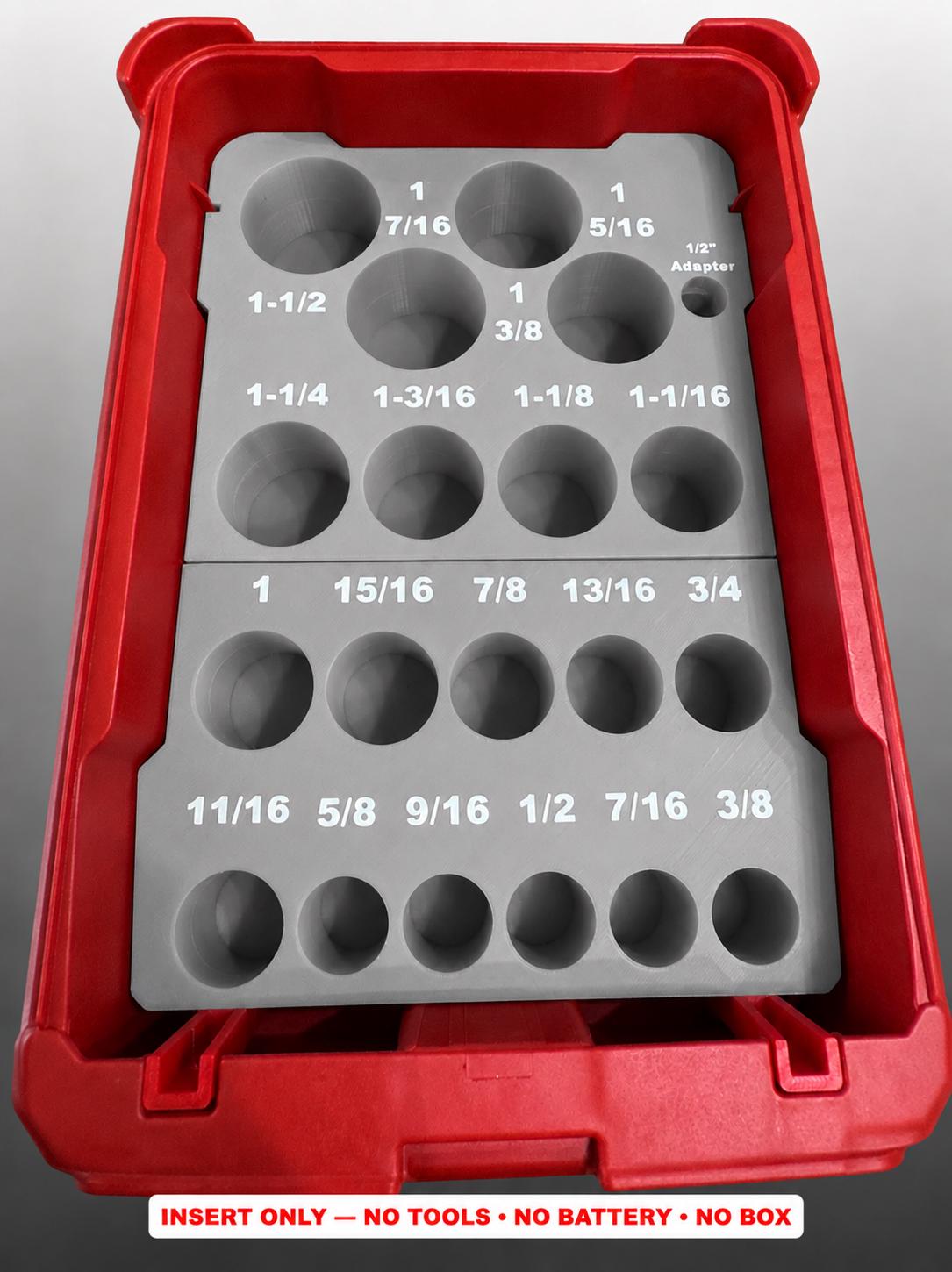 Milwaukee Packout Insert – 19pc 1/2" Deep SAE Socket Organizer GRAY